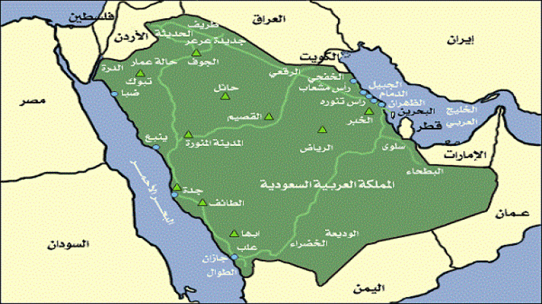 خريطة مدن ومحافظات المملكة العربية السعودية وتضاريسها